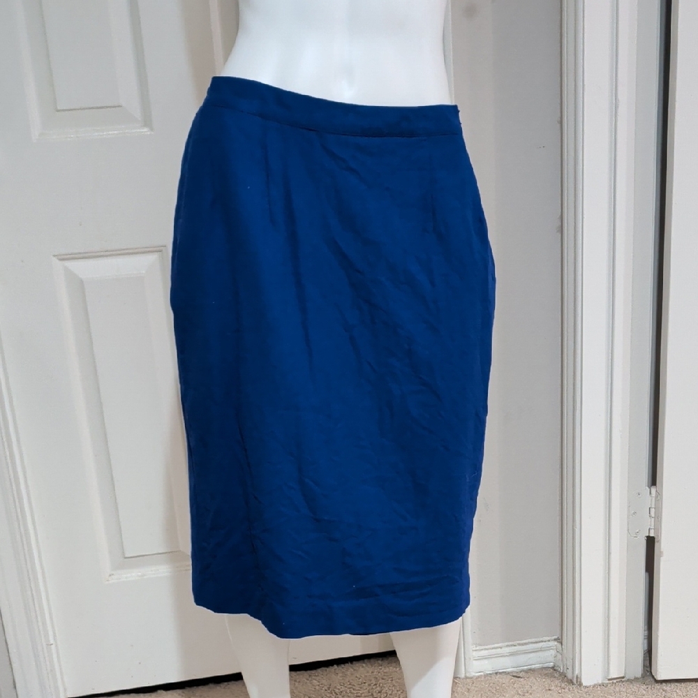 Vintage Valerie Stevens 100% Wool Deep Blue Pencil Skirt Women's 16W